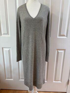 Everlane Gray Cashmere V-Neck Sweater Midi Dress Size M